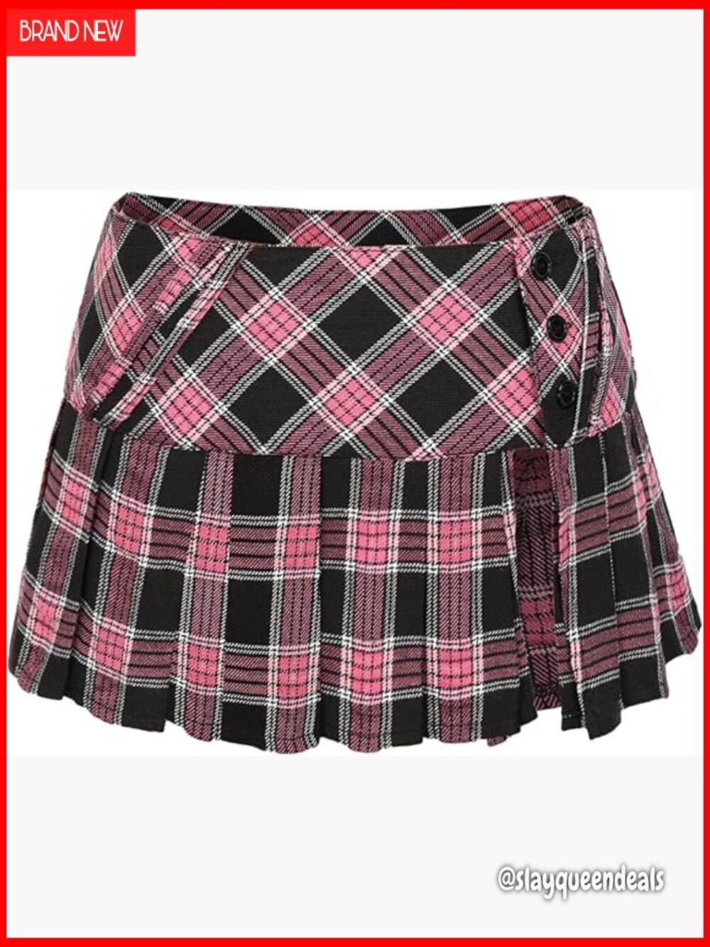 Mini Plaid Pleated Skirt Low Rise Side Slit Schoolgirl Uniform US Size